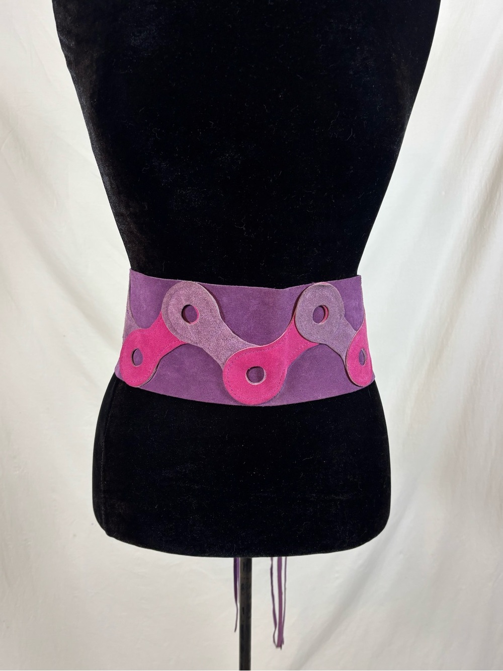 Purple Genuine Suede Corset Obi Belt Pink Appliqué Boho Festival Waist Cincher